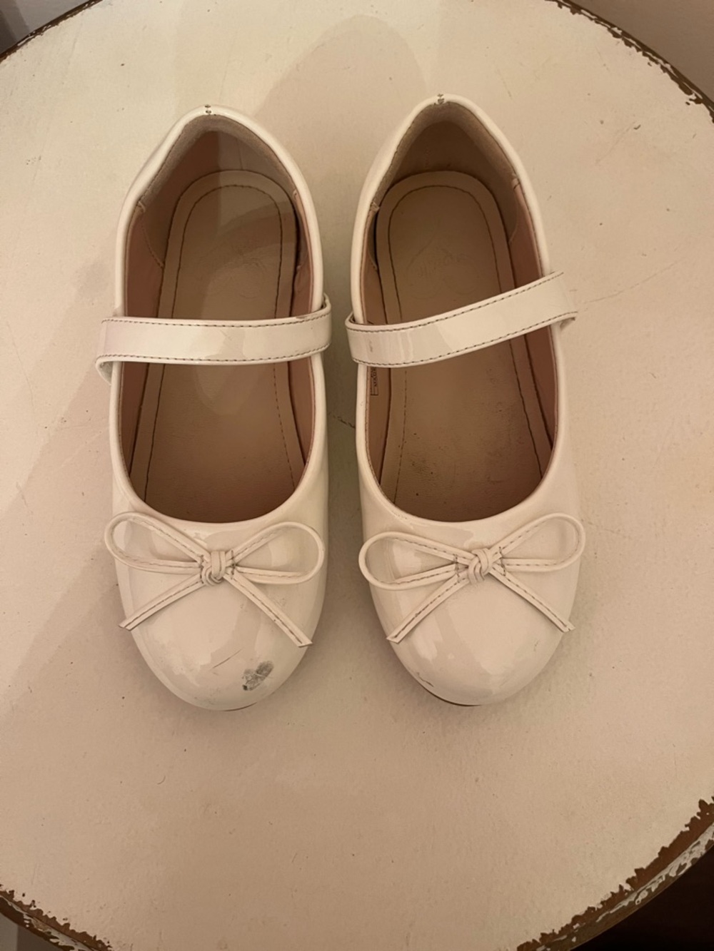 Girls' White Patent Mary Jane Ballet Flats with Bow